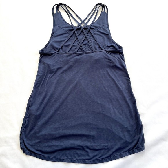 Athleta Tank Top Criss Cross Straps Built in Bra Size Small Blue Workout Gymwear - Picture 2 of 10